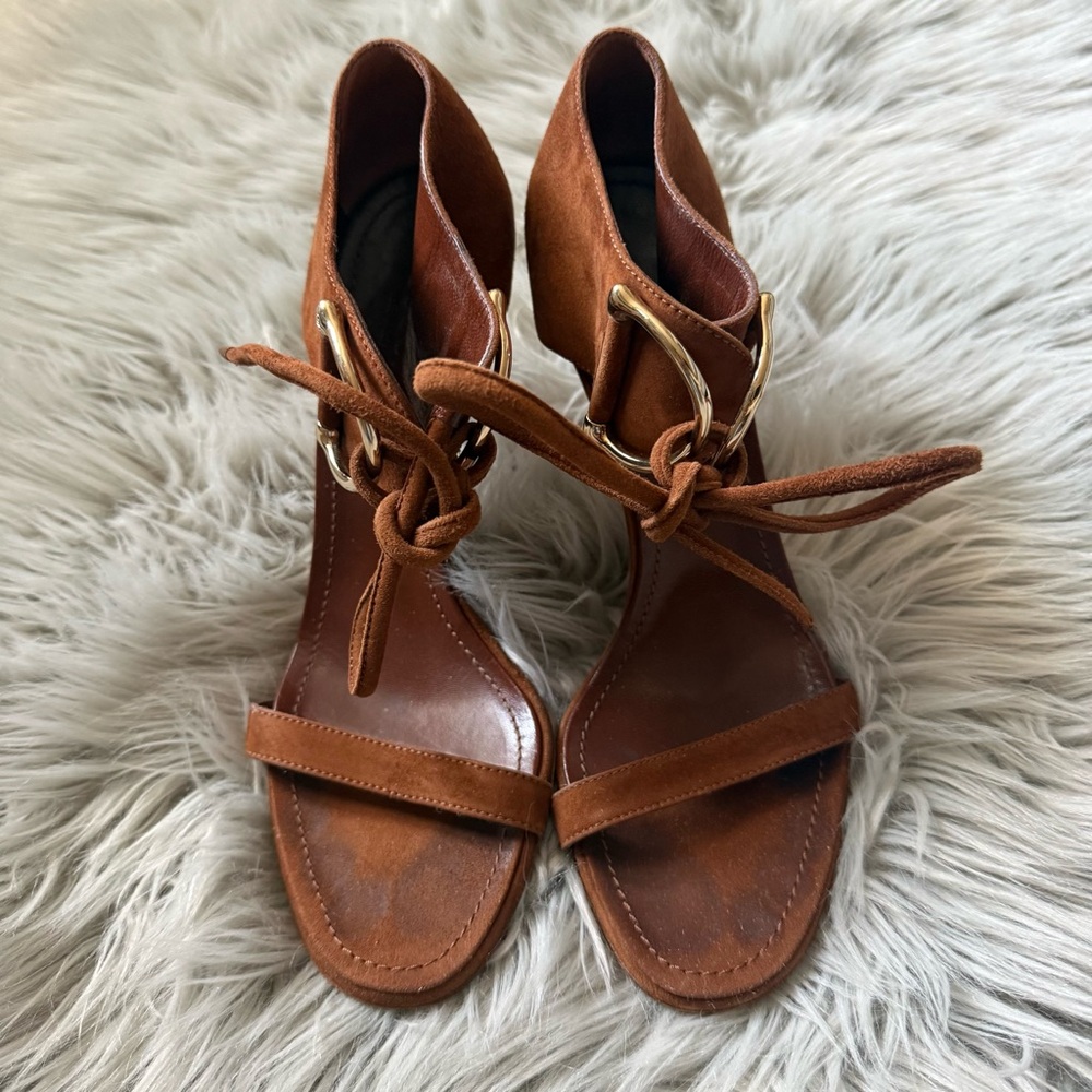 GUCCI x TOM FORD Horsebit Suede Sandal Heels Cognac Brown Size 8B - Picture 4 of 10